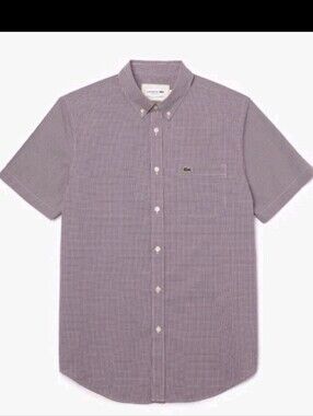 $85.00 Lacoste Men's Regular Fit Gingham Check Shirt Cotton Blue/Red [38/S]